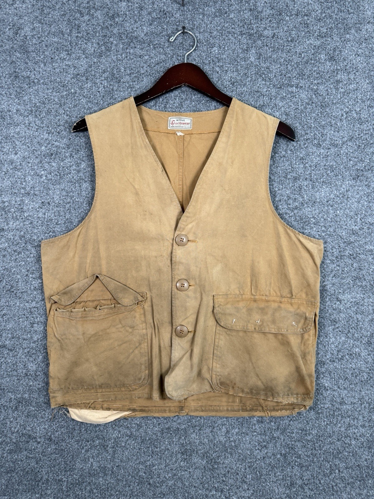 True Vintage 50s Sears Active Sportswear Roebuck Vest Fishing Distressed Fits M