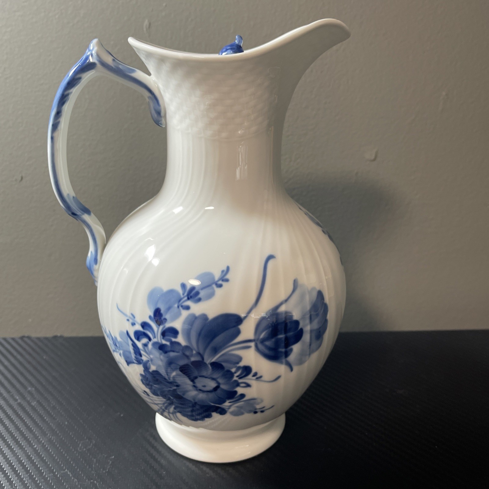 Royal Copenhagen Denmark Blue White Flower Pitcher Stamped and Numbered 10/1862 