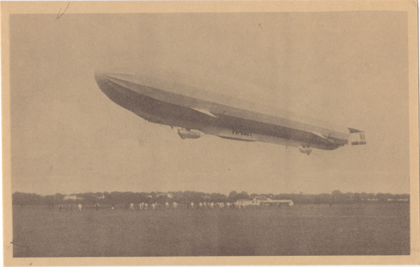 Antique German Zeppelin Airship Vintage Postcard Unposted Low Flyover Scene