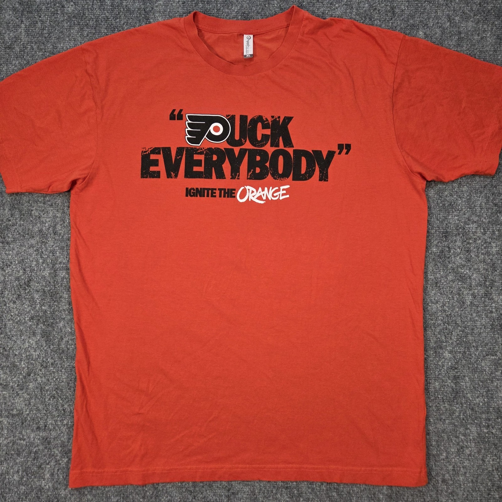 Philadelphia Flyers PUCK EVERYBODY Ignite the Orange Shirt XL Playoffs AUTHENTIC Philadelphia Flyers PUCK EVERYBODY Ignite the Orange Shirt XL Playoffs AUTHENTIC