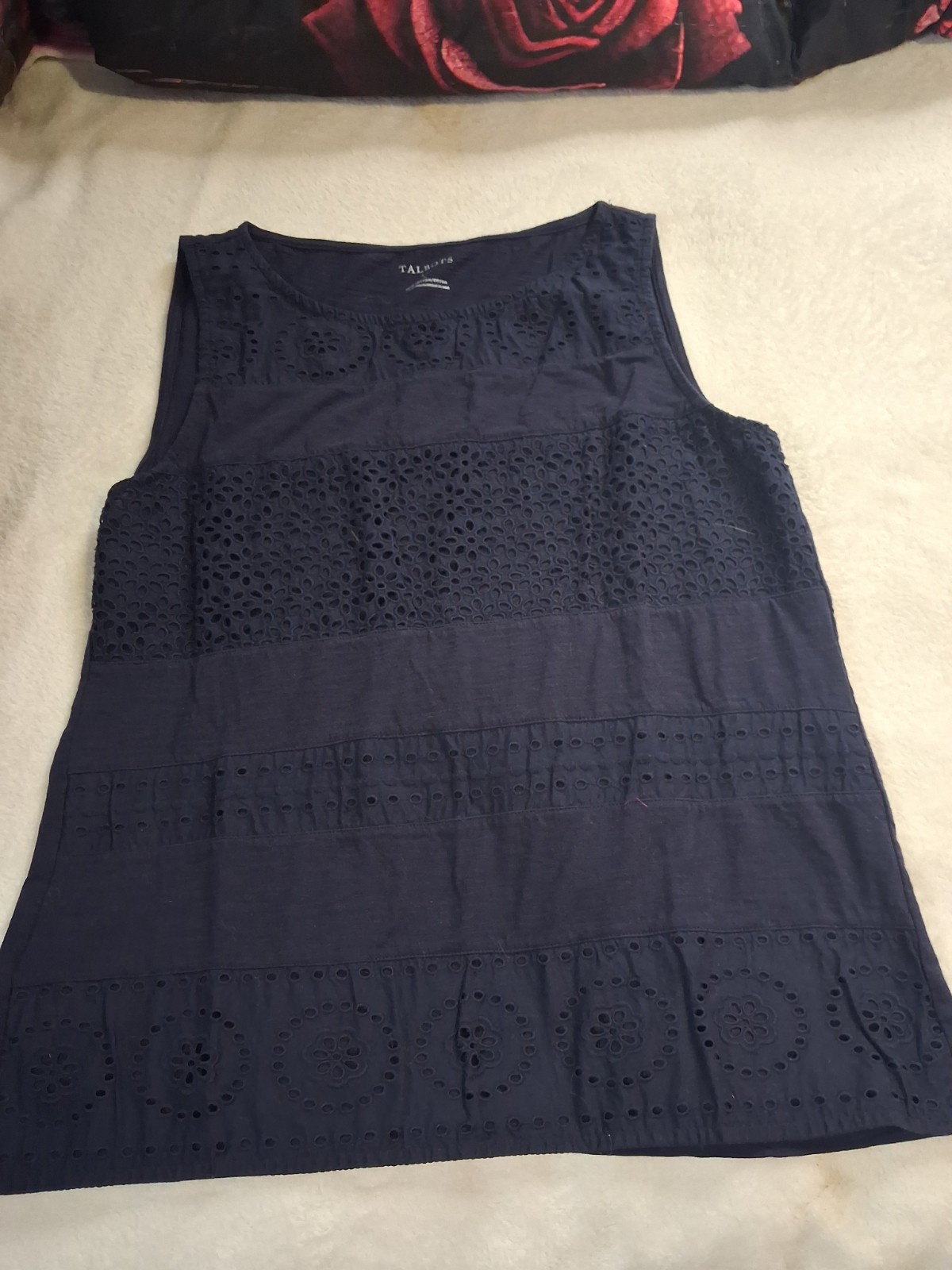 ☆NWOT Talbots~Womens, Navy Blue,%100 Cotton, Boat Neck Tank Size Large