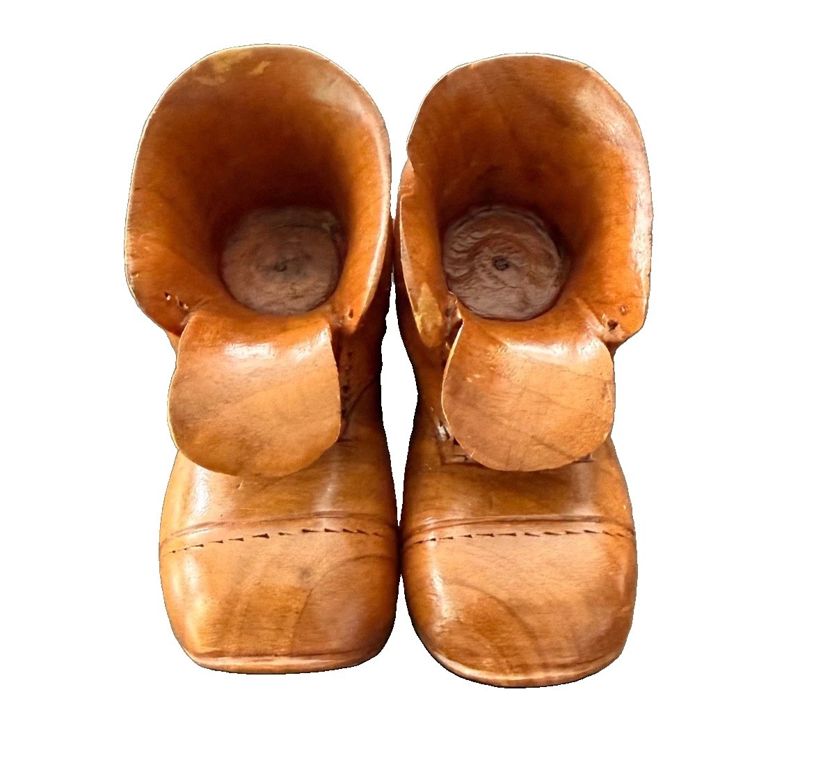 Vintage Hand Carved Wooden Mens Work Boots Pair Miniature Folk Art 5in
