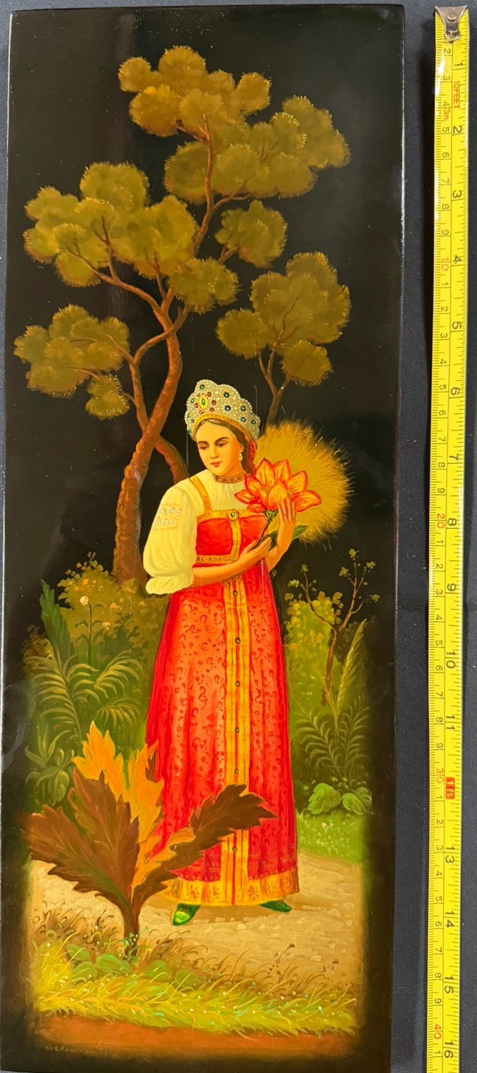 Very Rare LG Fedoskino Hand‑Painted Lacquer Panel 17”X6”/42cm X16cm Signed Box