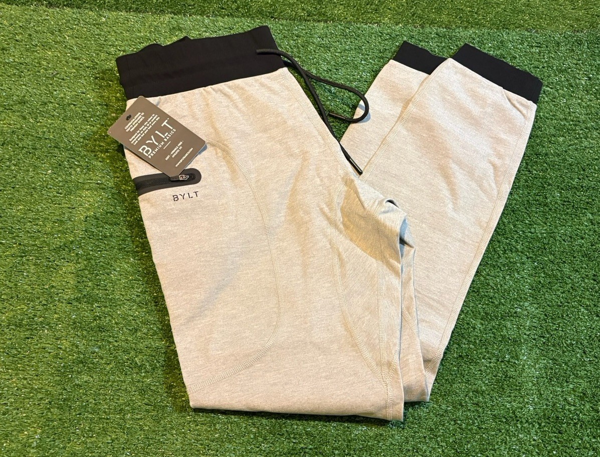 Bylt basics pants mens medium gray black jogger elite 4 way stretch upf new