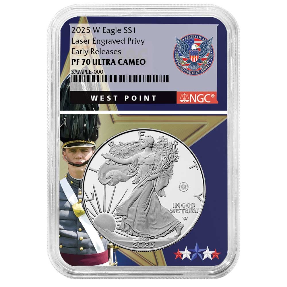 2025-W Proof $1 American Silver Eagle Laser Beam Privy NGC PF70UC ER West Point 2025-W Proof $1 American Silver Eagle Laser Beam Privy NGC PF70UC ER West Point