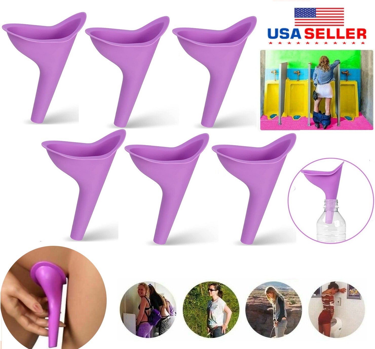 6PCS Portable Female Woman Ladies She Urinal Urine Wee Funnel Camping Travel Loo