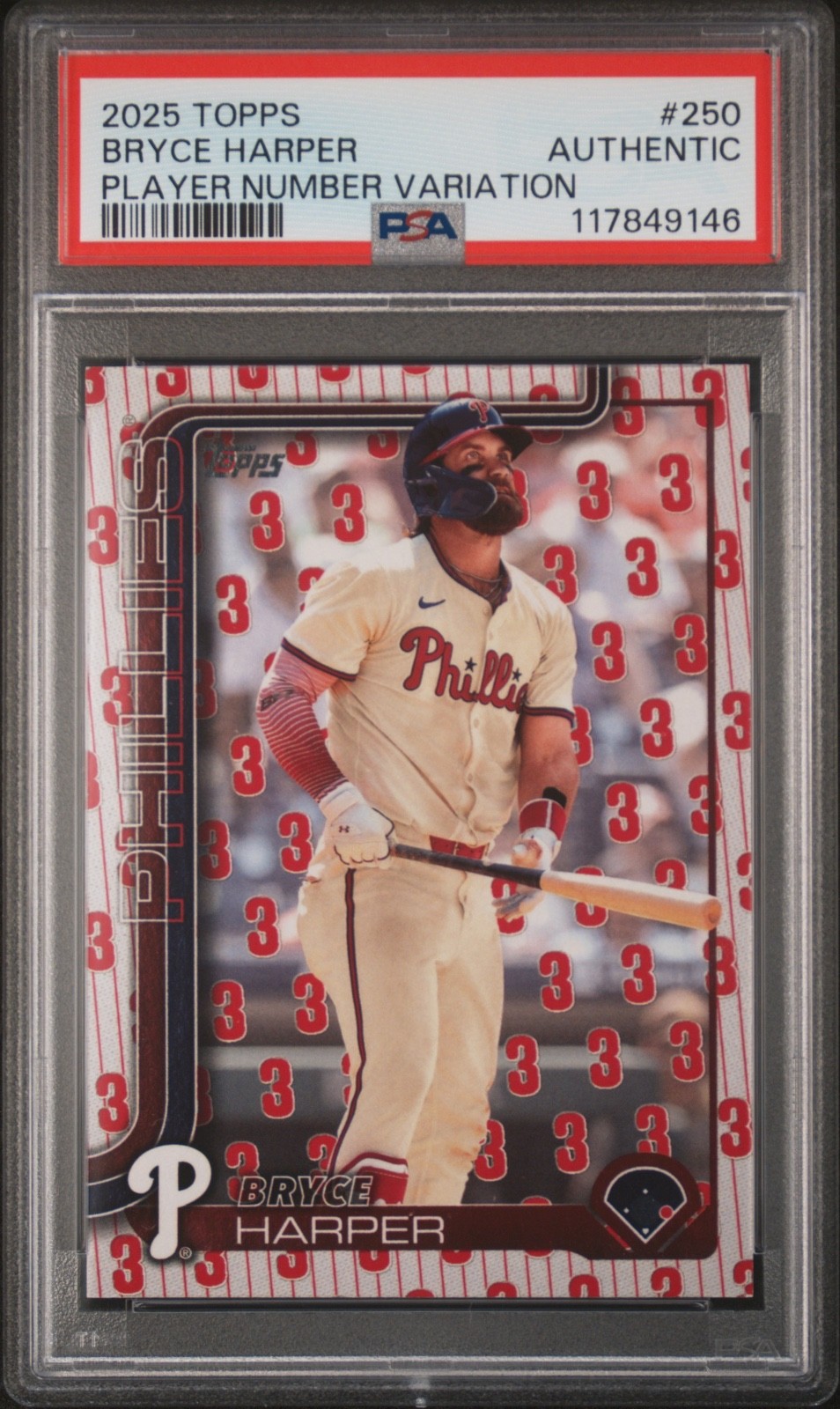 2025 Topps #250 Bryce Harper PLAYER NUMBER VARIATION #2of /3 PSA AUTH RARE POP 1 2025 Topps #250 Bryce Harper PLAYER NUMBER VARIATION #2of /3 PSA AUTH RARE POP 1