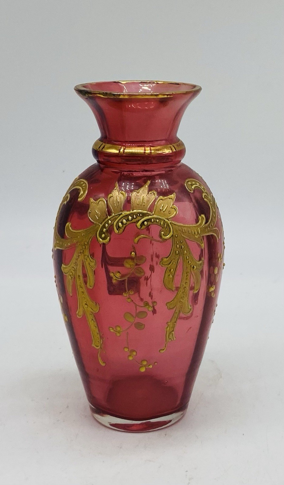 ca.1880’s Bohemian Moser Cranberry Glass Vase With Gold Gilding ca.1880’s Bohemian Moser Cranberry Glass Vase With Gold Gilding
