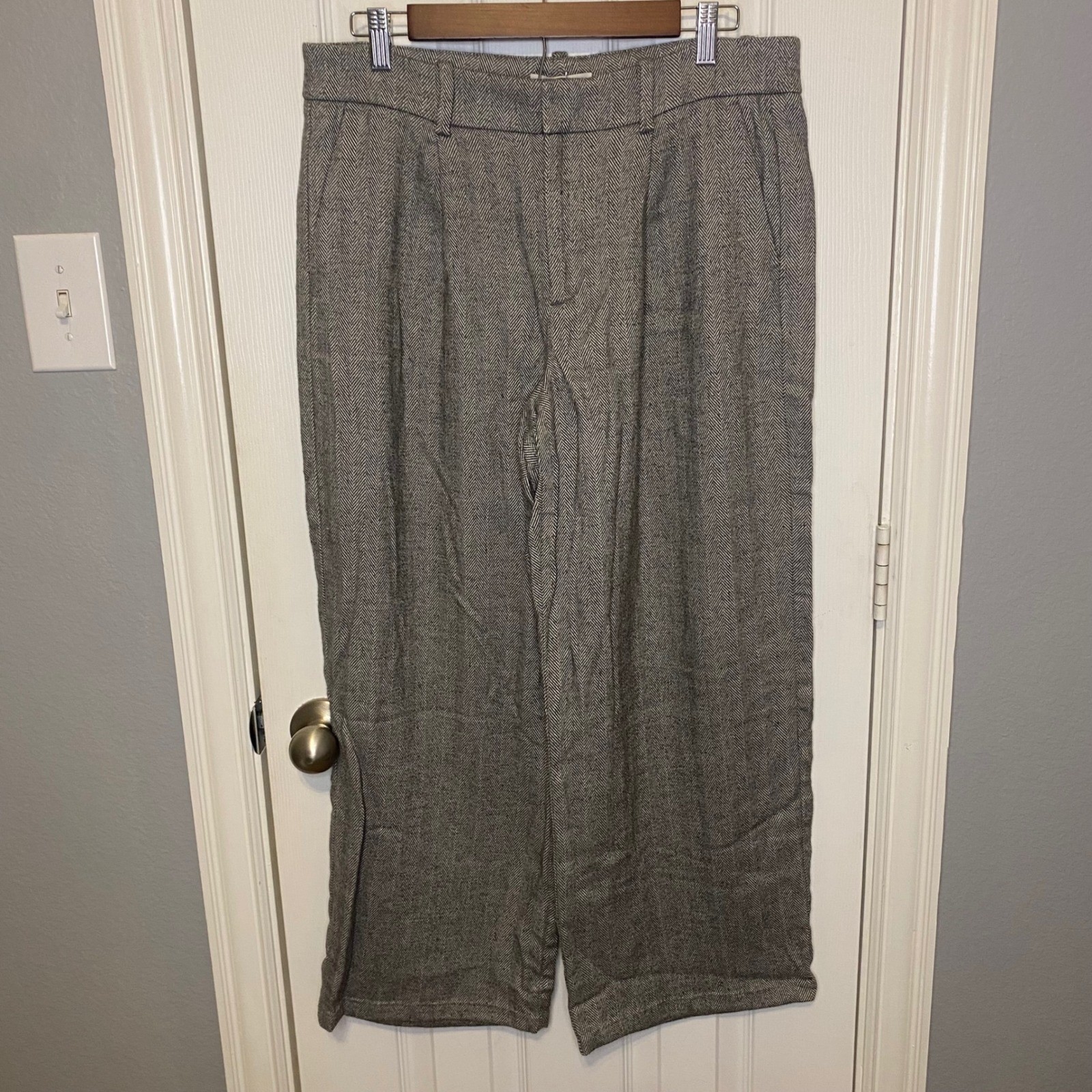 Madewell Slouchy Straight Womens Pants 8 Petite Herringbone Italian Grey Wool