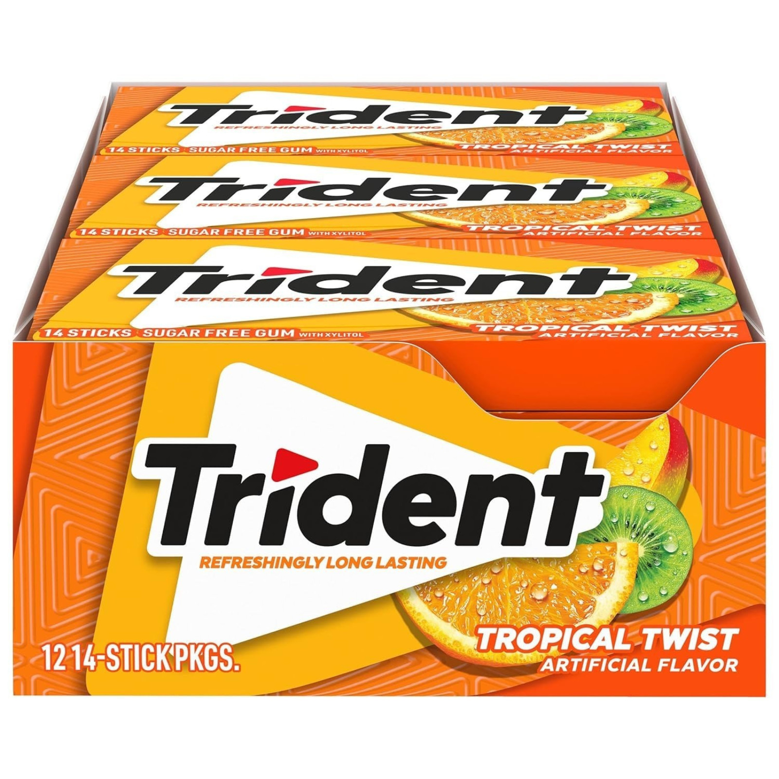 Trident Tropical Twist Sugar Free Gum 12 Packs 168 Pieces Long Lasting Flavor