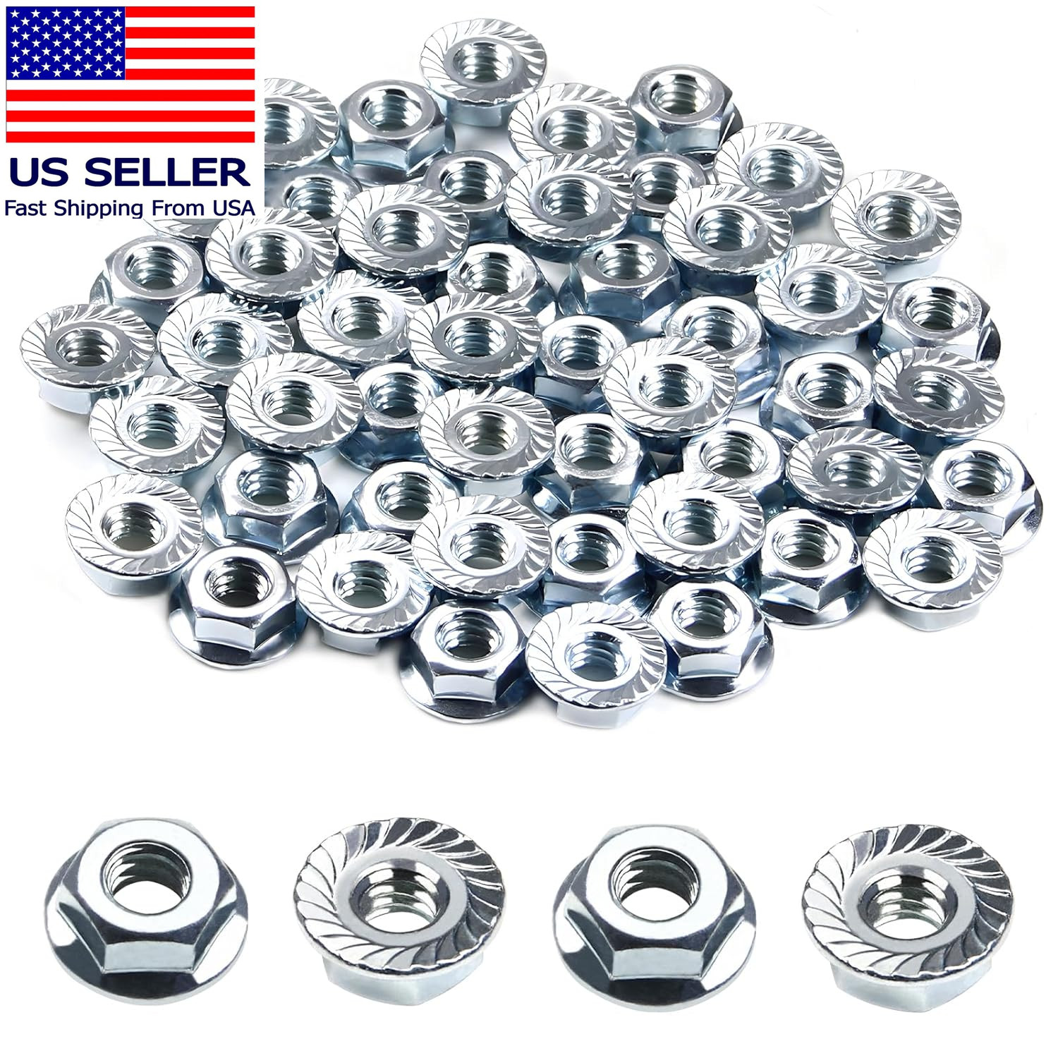 1/4-20 Serrated Flange Hex Nuts, Hexagon Flange Nuts 304 Stainless Steel, 50pcs