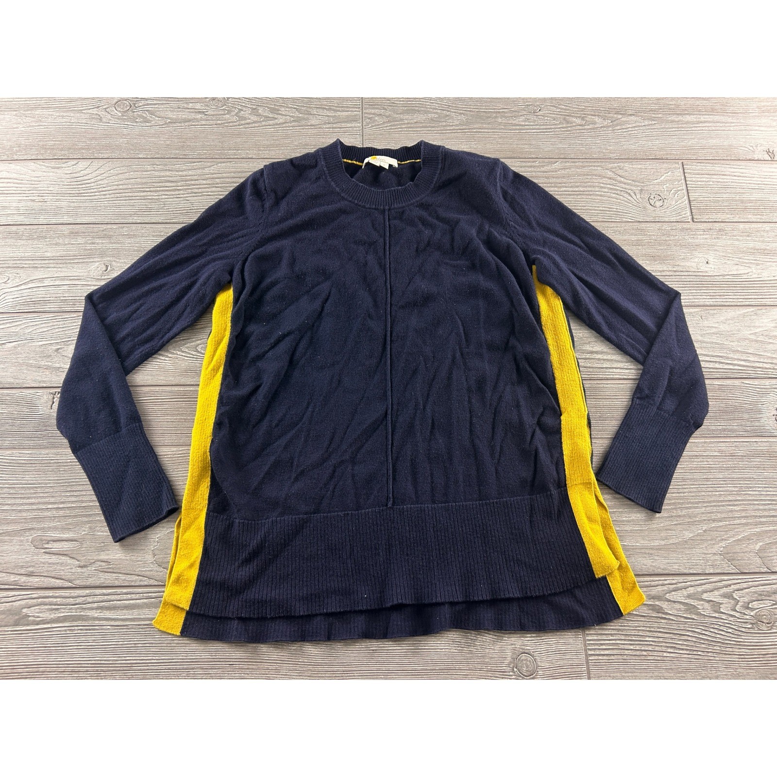 Boden Womens Navy Blue Yellow Colorblock Wool Cotton Sweater K0105 Small