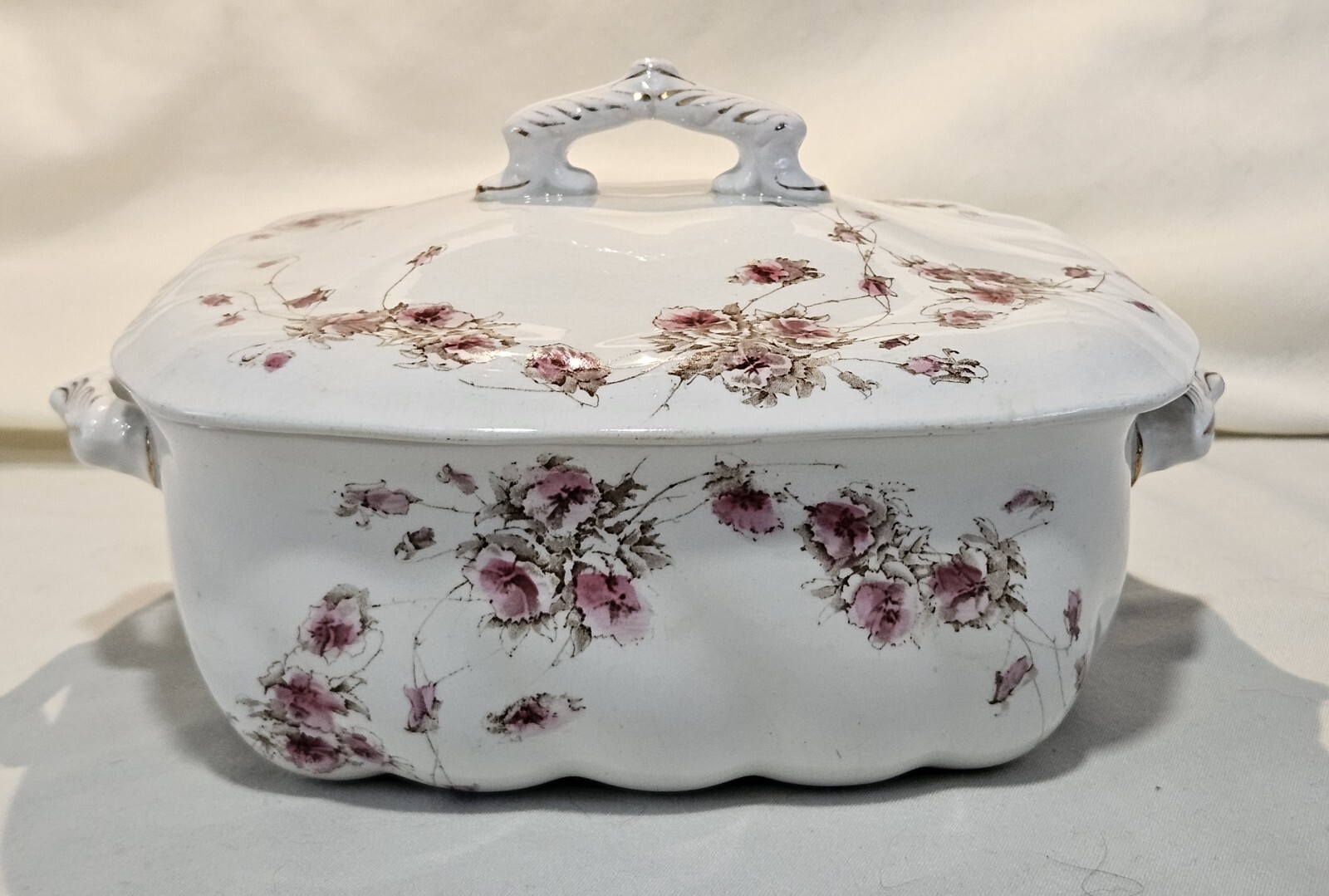 Antq.19th C. Doulton Burslem England Porcelain Serving Dish w/Lid - May Patteren
