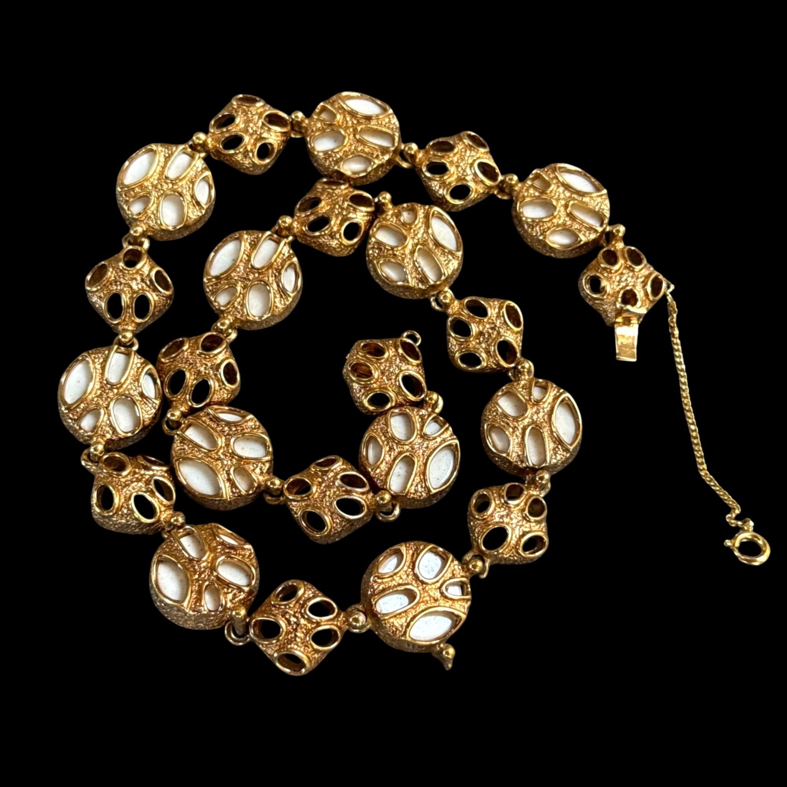 Signed Vintage PANETTA White Lucite Collar Necklace Gold Plated Choker Mid Centu