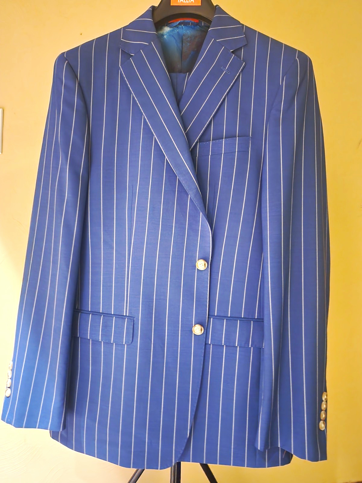 TALLIA Blue Pinstripe Wool Slim Fit 2pc Suit Single Breast 2Btn 44 36 Supply TALLIA Blue Pinstripe Wool Slim Fit 2pc Suit Single Breast 2Btn 44 36 Supply