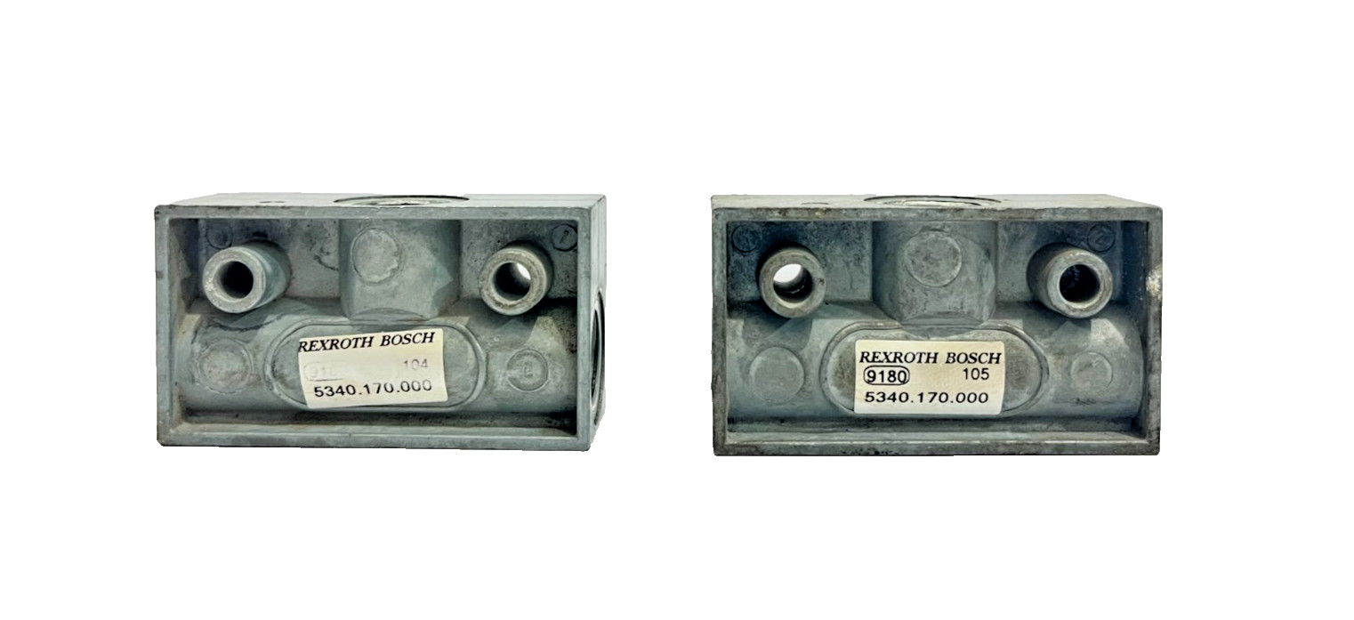 Rexroth Bosch 5340.170.000 Block Pneumatic Shuttle Valve (LOT OF 2) Rexroth Bosch 5340.170.000 Block Pneumatic Shuttle Valve (LOT OF 2)