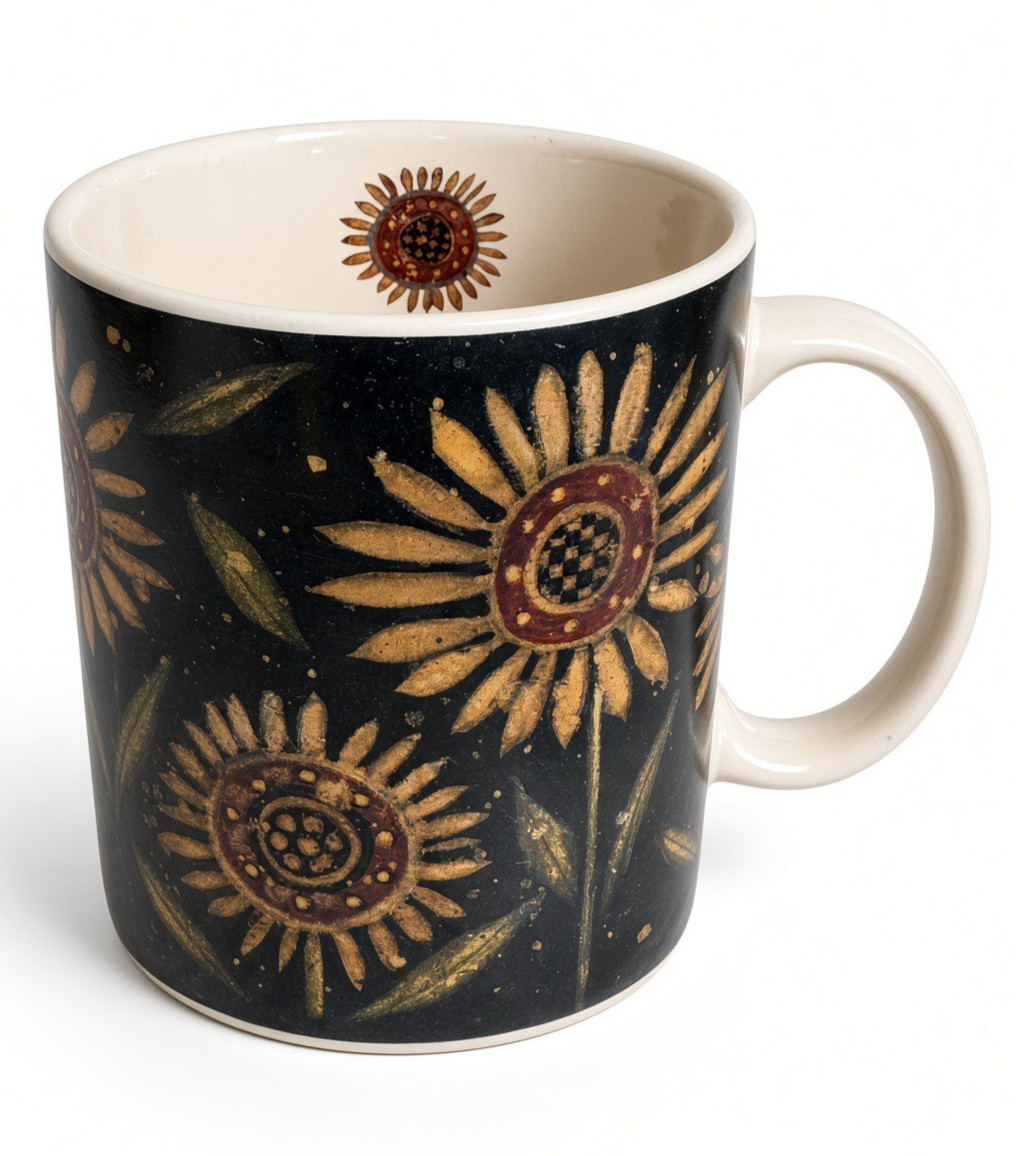  Vintage 2001 Lang & Wise Primitives Sunflowers Mug Susan Winget Country Folk Ar