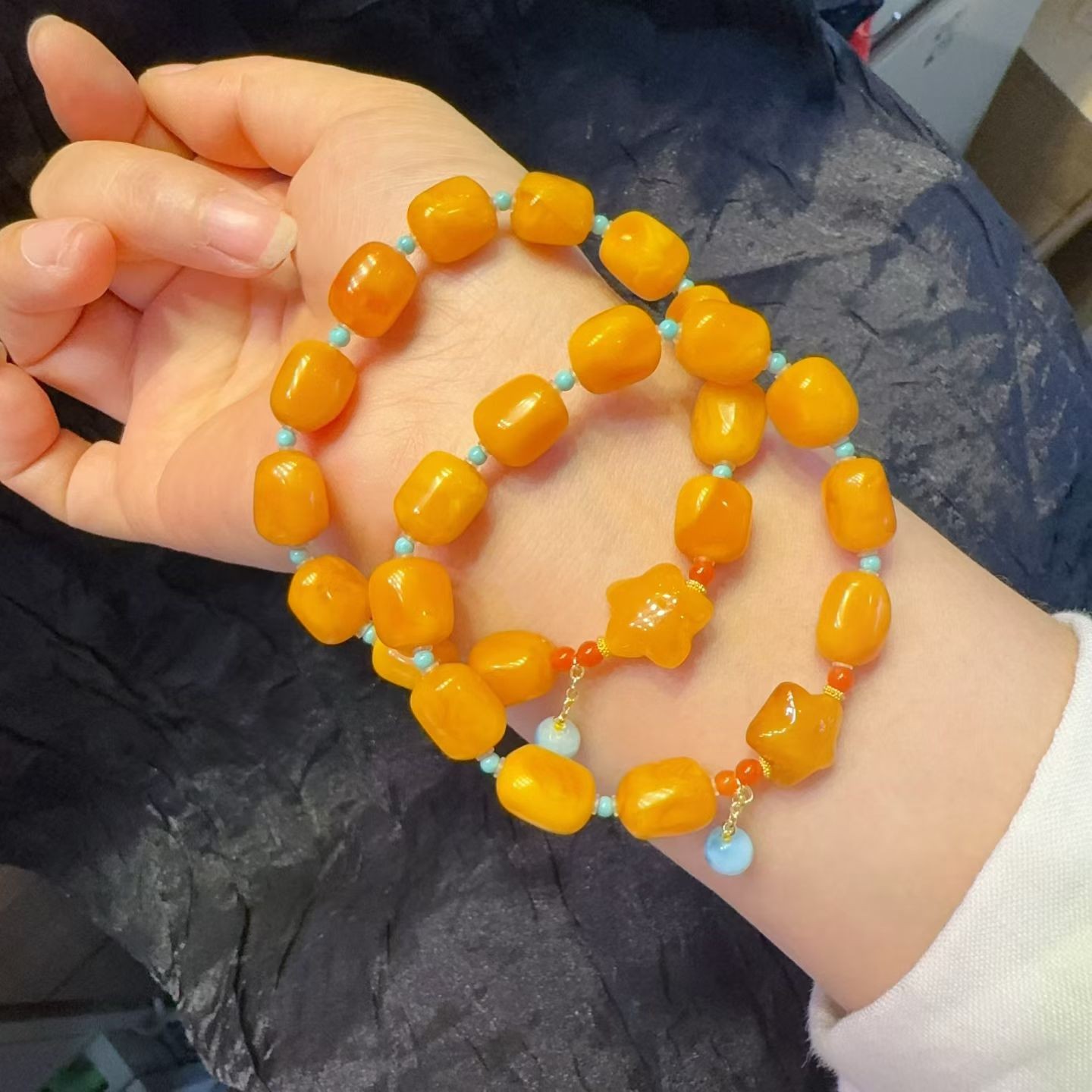 1pc Natural Baltic Amber Free-form beads Turquoise Bracelet Decoration