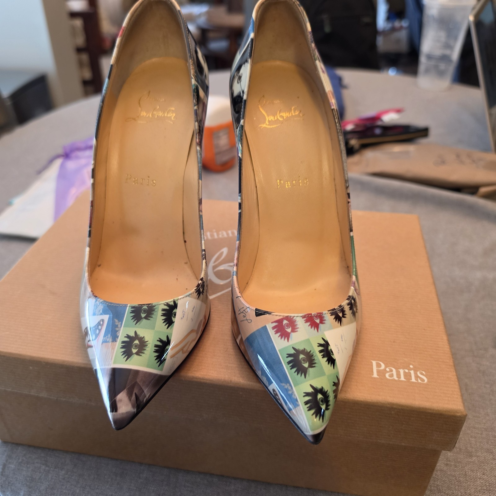 Christian Louboutin Pigalle Follies 100 Patent Collage Size 38 Paris Red Bottoms