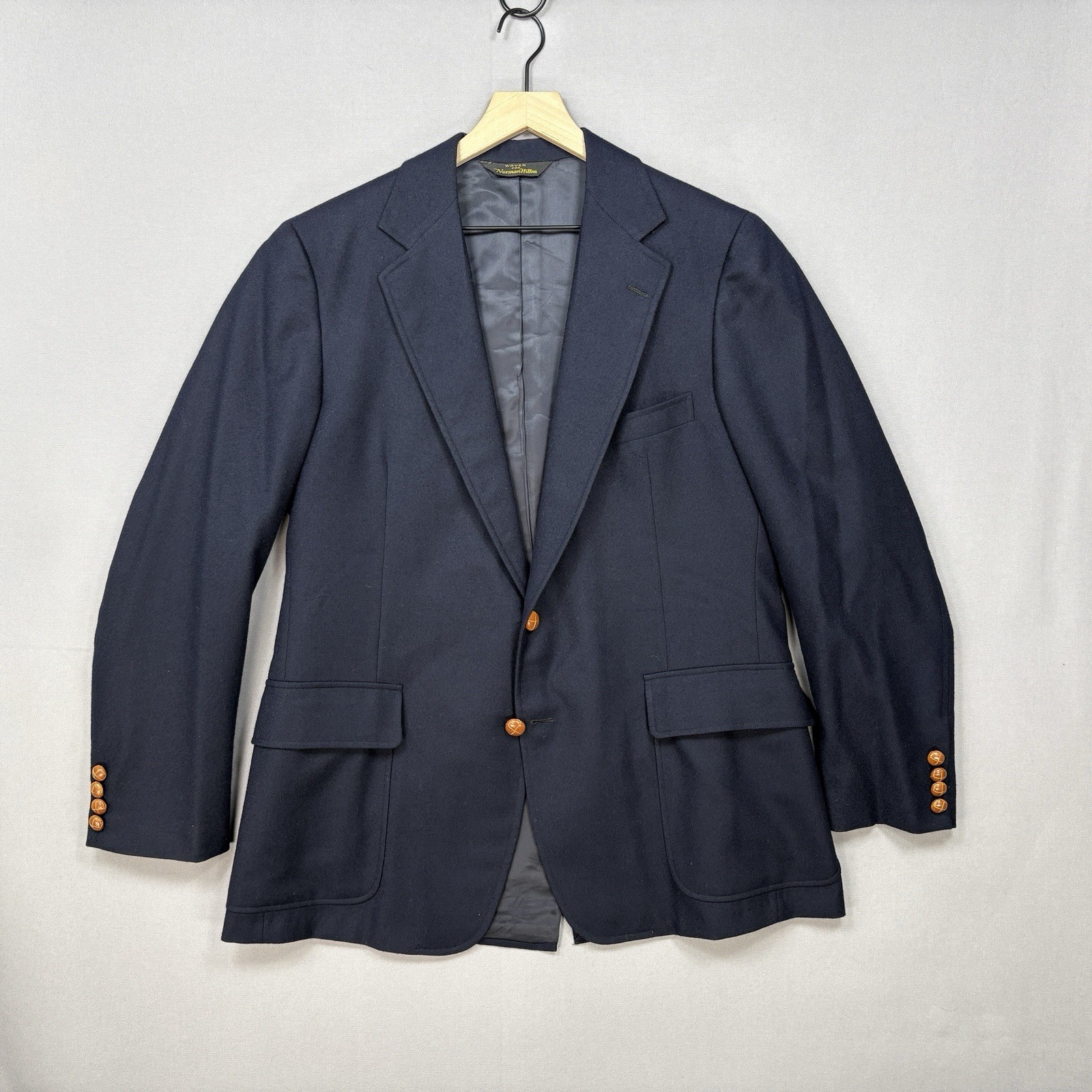 VTG Norman Hilton 42R Heavyweight Flannel Wool Sport Coat Navy Heritage Blazer