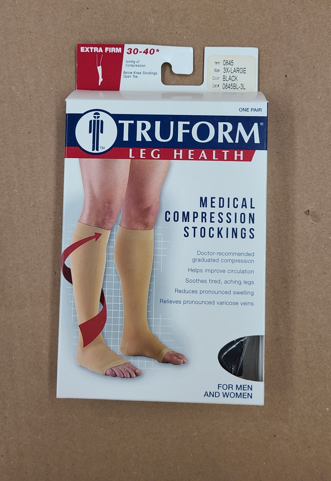 Truform 30-40 Below Knee Compression Stockings, Open Toe, Black, 3X, # 0845BL-3L Truform 30-40 Below Knee Compression Stockings, Open Toe, Black, 3X, # 0845BL-3L