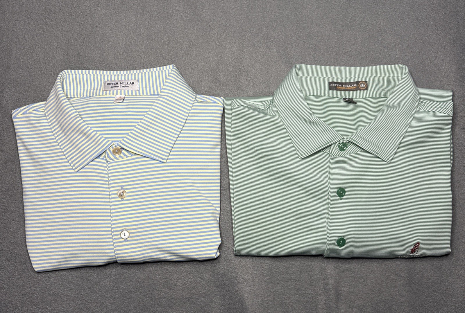LOT OF 2 Peter Millar Summer Comfort Performance S/S Polo Shirts Large striped LOT OF 2 Peter Millar Summer Comfort Performance S/S Polo Shirts Large striped