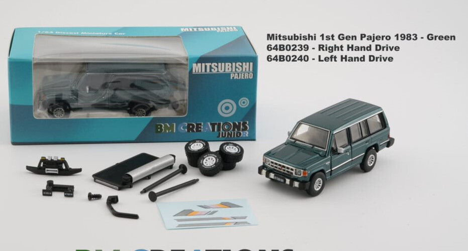 BM Creations 1983 Mitsubishi 1st Gen Pajero MK1 - Green- RHD 1:64 Car 64B0239 BM Creations 1983 Mitsubishi 1st Gen Pajero MK1 - Green- RHD 1:64 Car 64B0239