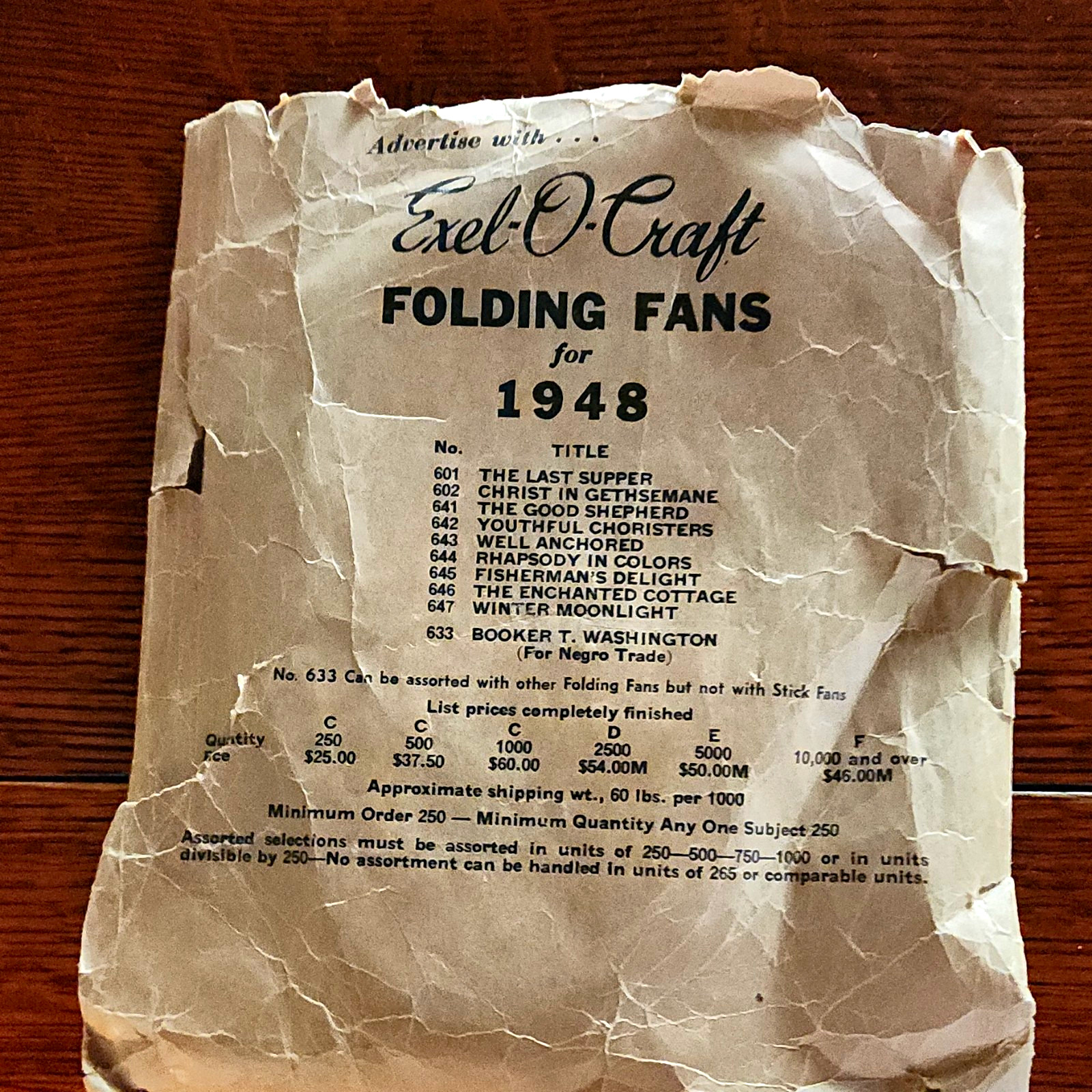 Vintage 1948 Exel-O-Craft Fan package of 10 fans with Booker T Washington. Vintage 1948 Exel-O-Craft Fan package of 10 fans with Booker T Washington.