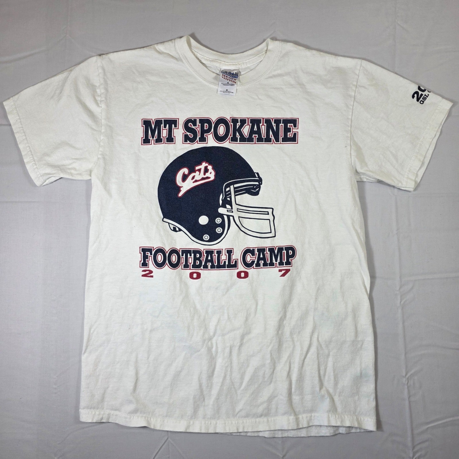 Vintage Gildan Mt Spokane Football Camp 2007 T-Shirt Mens Medium White GSL 2002