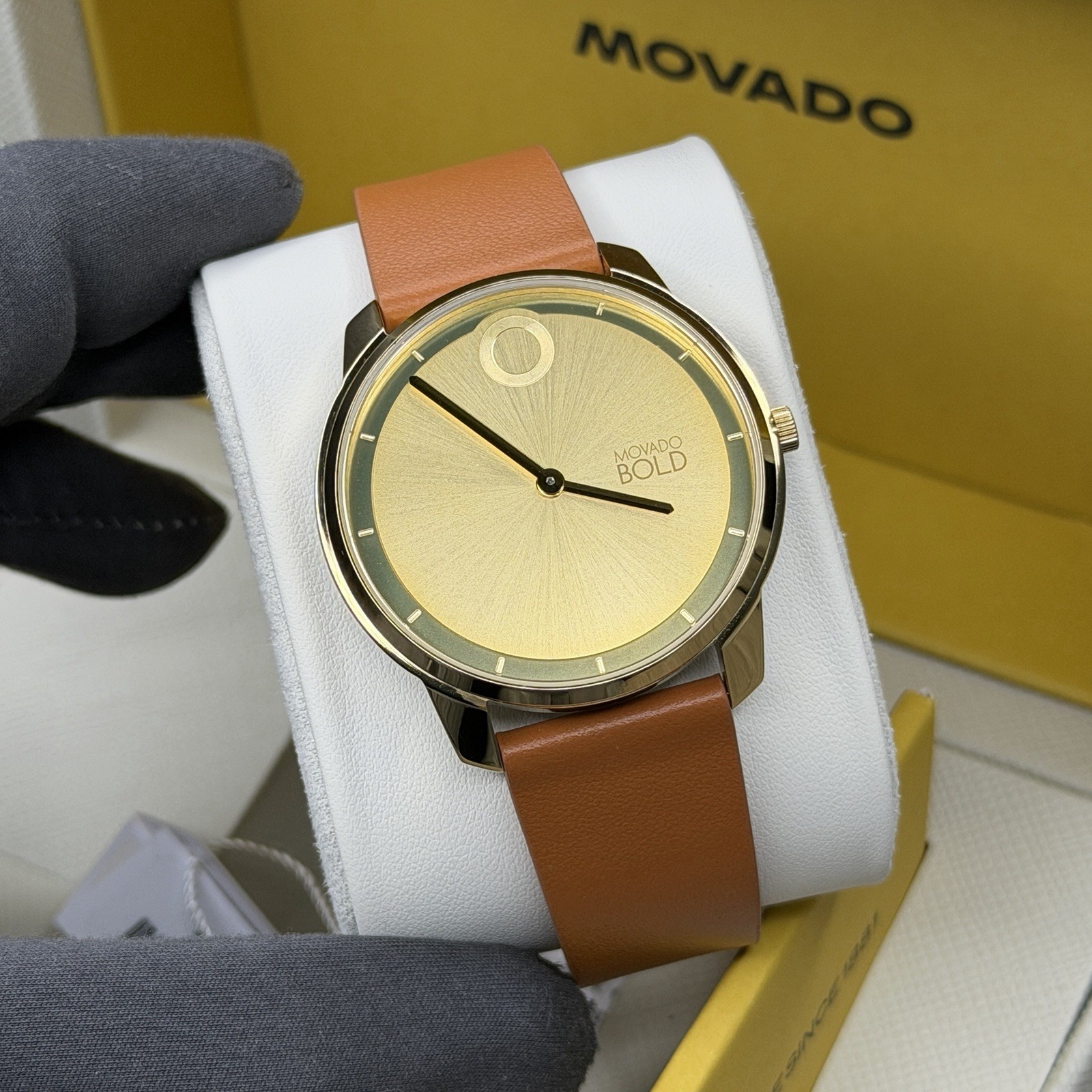 NEW✅SWISS✅ Movado BOLD Trend Gold Tone Brown Leather 41mm Men's Watch 3601019