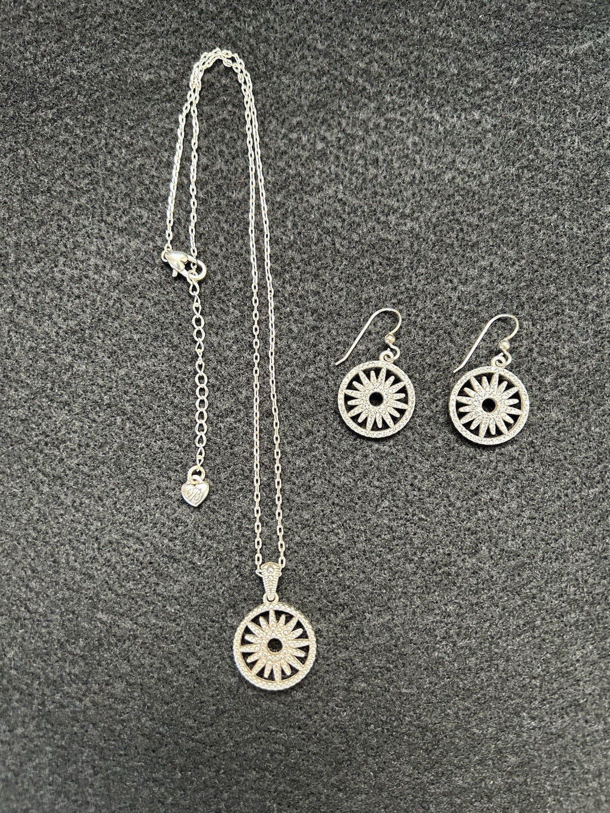Brighton Silver Tone Sunburst Pendant Necklace & Dangle Earrings Jewelry Set