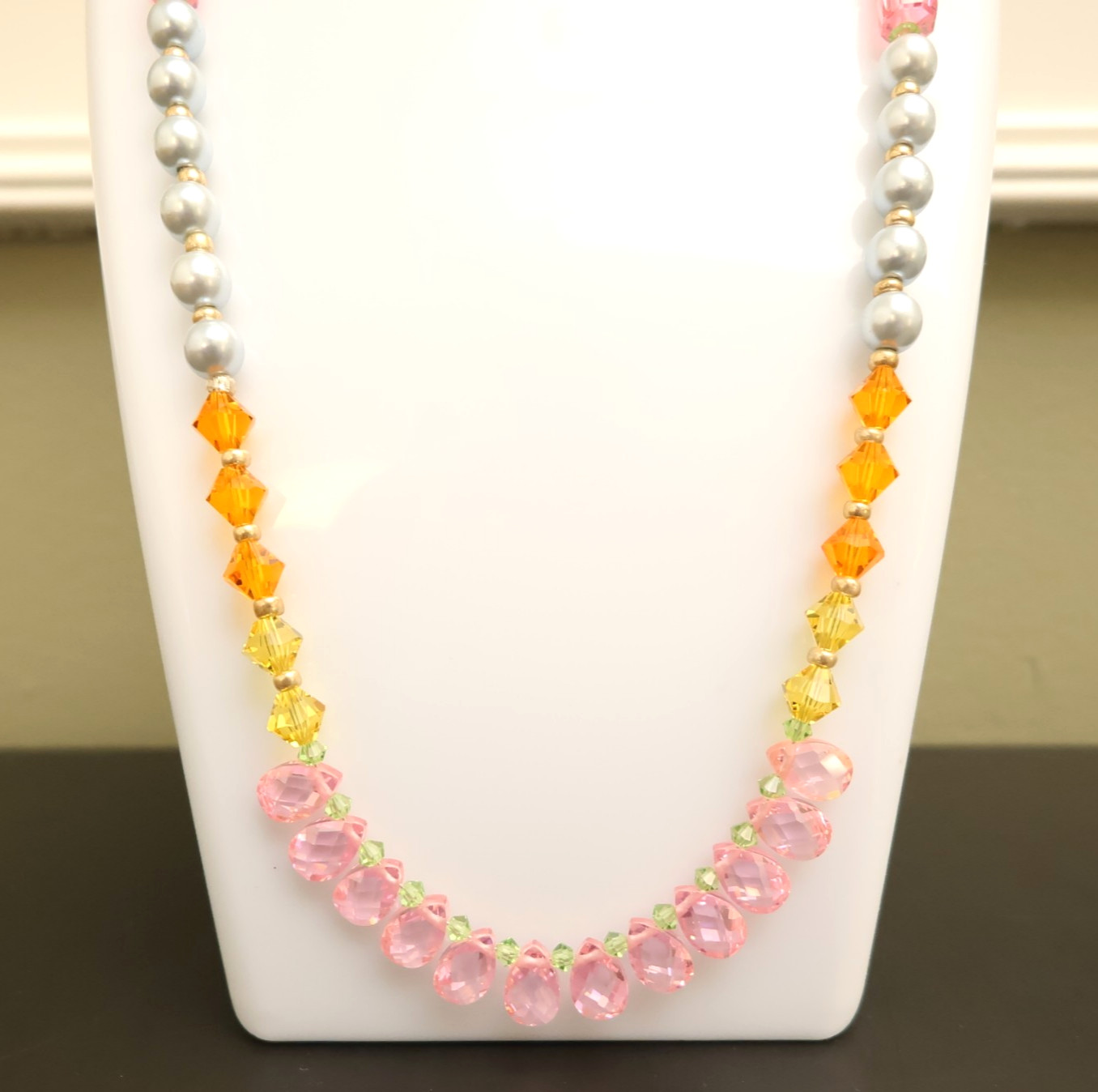 Tarina Tarantino necklace pink teardrops Swarovski crystal goldtone stars signed