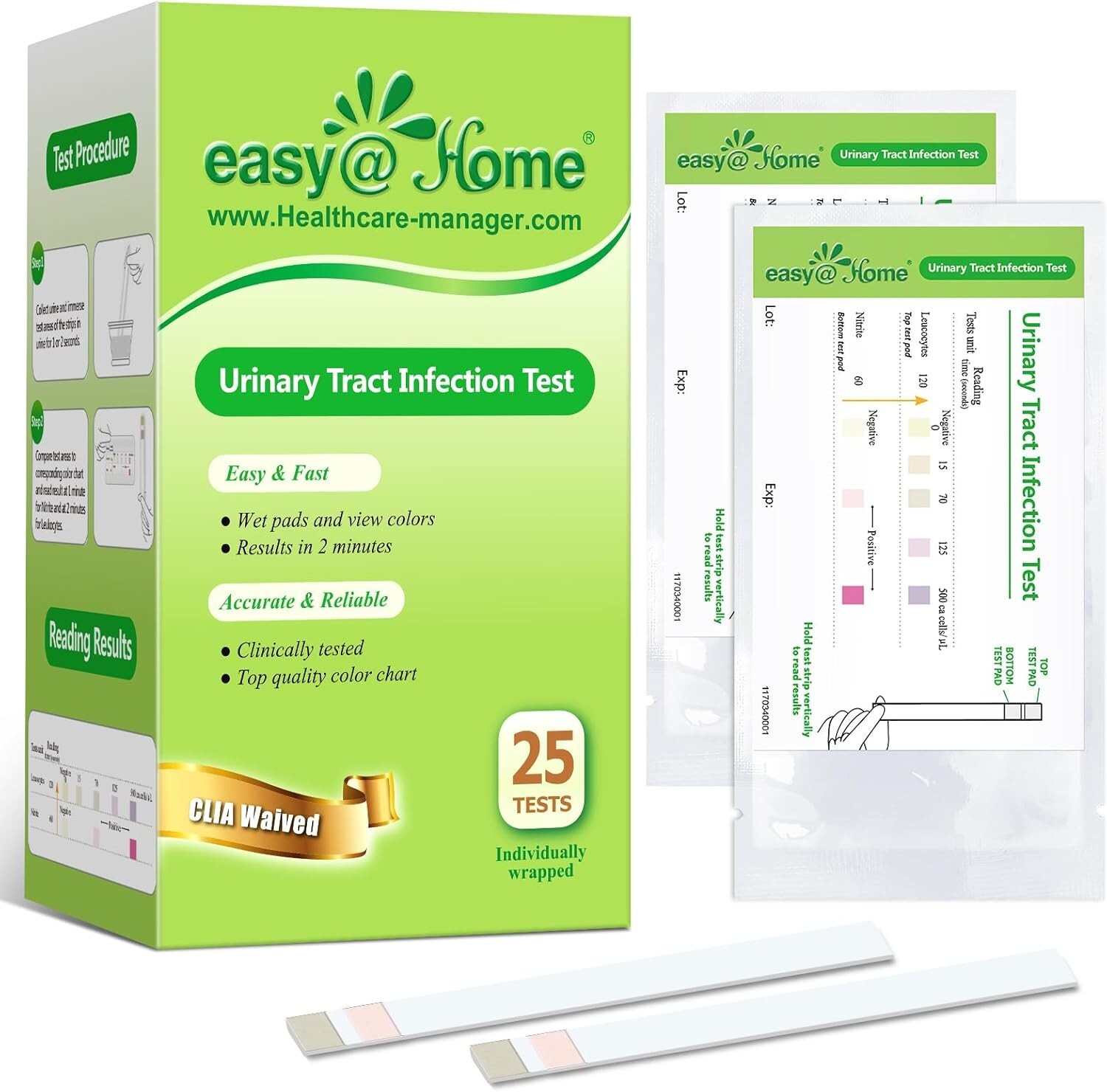 Easy@Home UTI Test Strips 25 Ct – Urinary Tract Infection Home Urine Test Kit