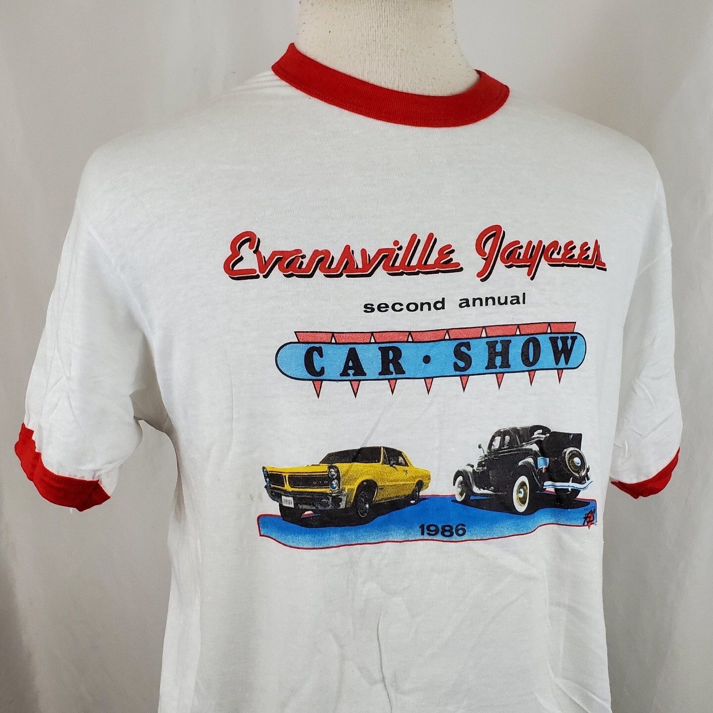 Vintage 80s Jaycees Car Show 1986 Ringer T-Shirt Large, Single Stitch Deadstock