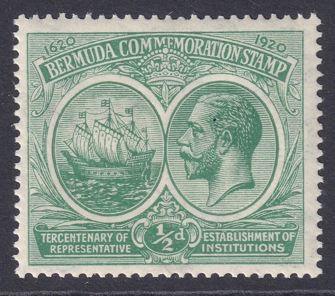 Bermuda 1920 GV 1/2d SG60w MNH. Watermark crown to right of CA. Cat £450.