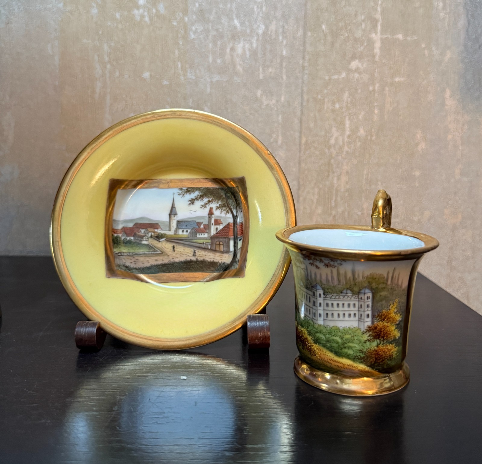 Antique Royal Vienna Porcelain Cabinet Cup Saucer Hand Painted Empire Yellow 