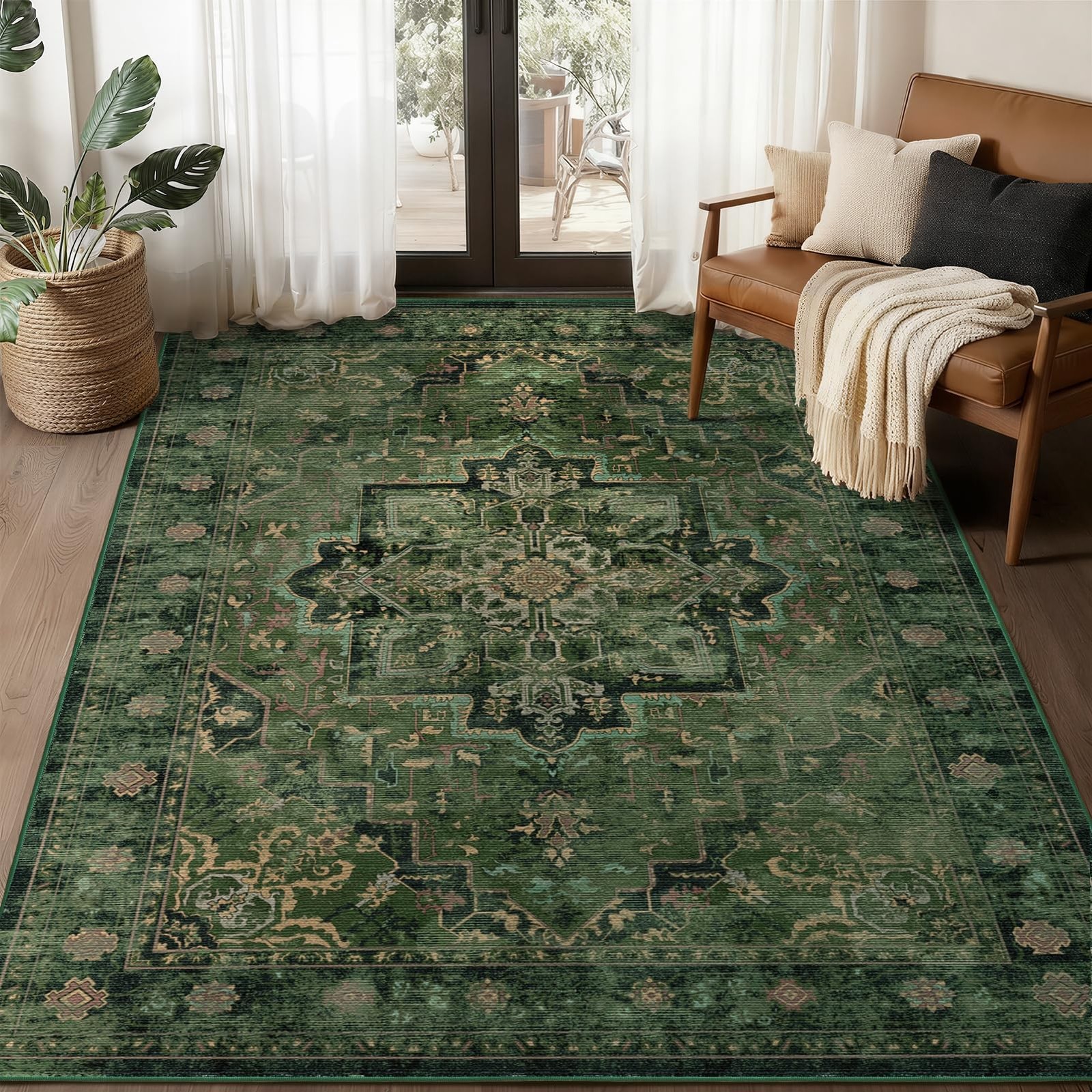 Jainmy Vintage Dark Green Area Rugs 5x7 for 5\' x 7\' (Rectangular),