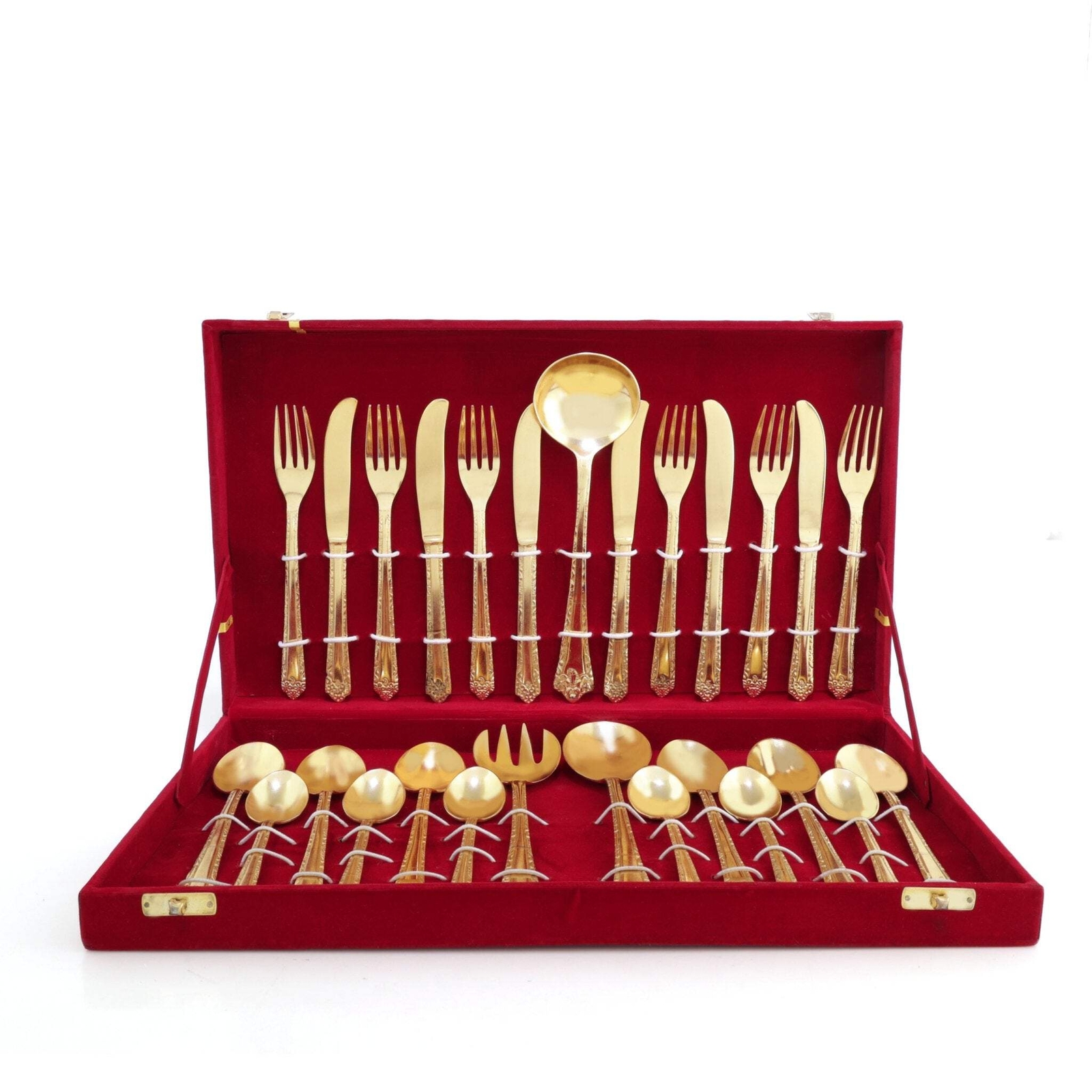 27-Piece Handcrafted Brass Cutlery Set | Premium Traditional Brass Flatware for