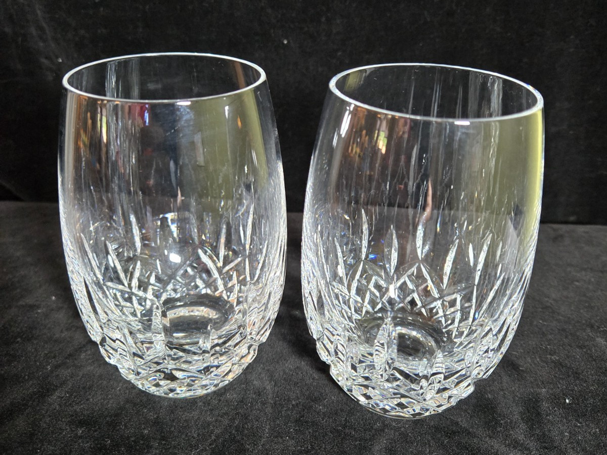 Waterford Lismore Crystal 12oz Flat Tumblers Set of 2 Signed 5