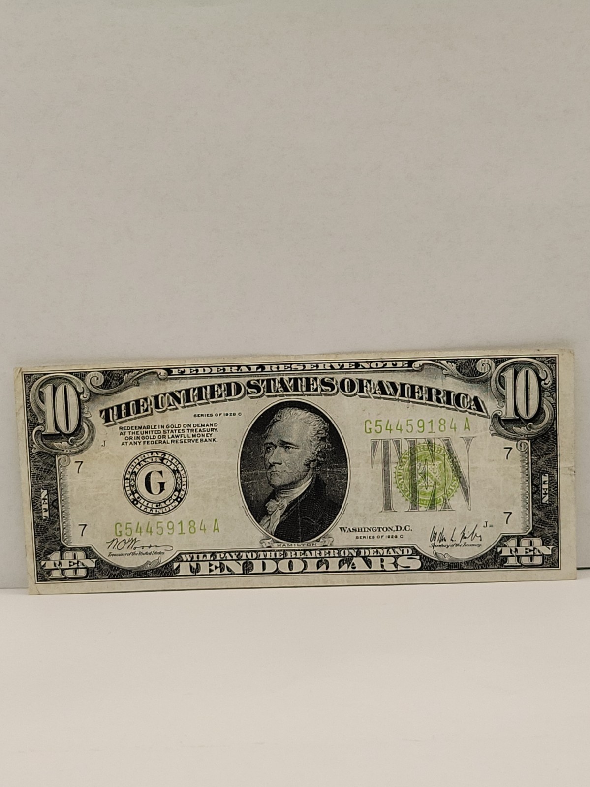 1928C $10 FEDERAL RESERVE NOTE LIME GREEN SEAL CHICAGO DISTRICT VERY FINE+++