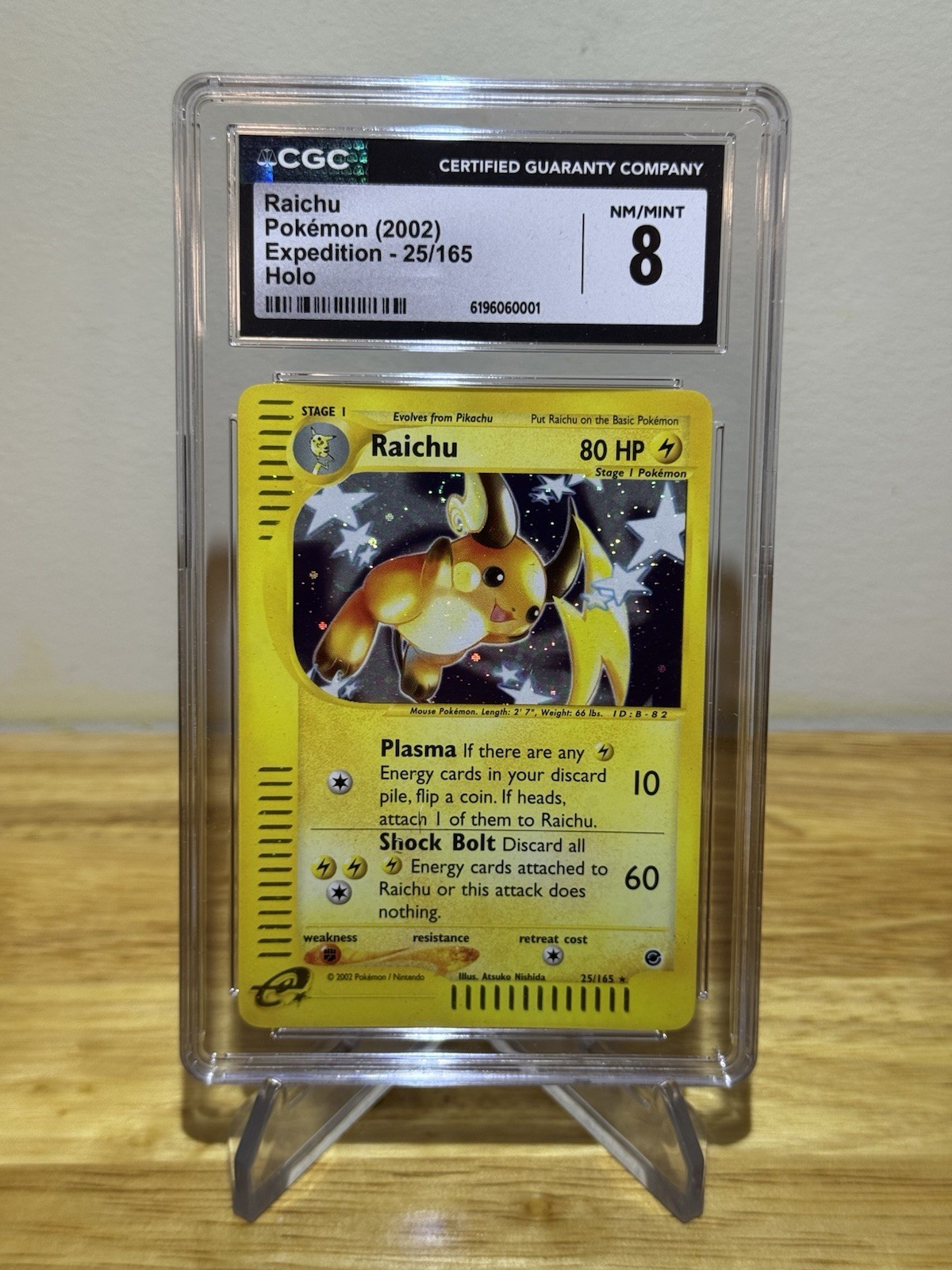 Pokémon Expedition Raichu Card 25/165 Holo Rare - CGC 8