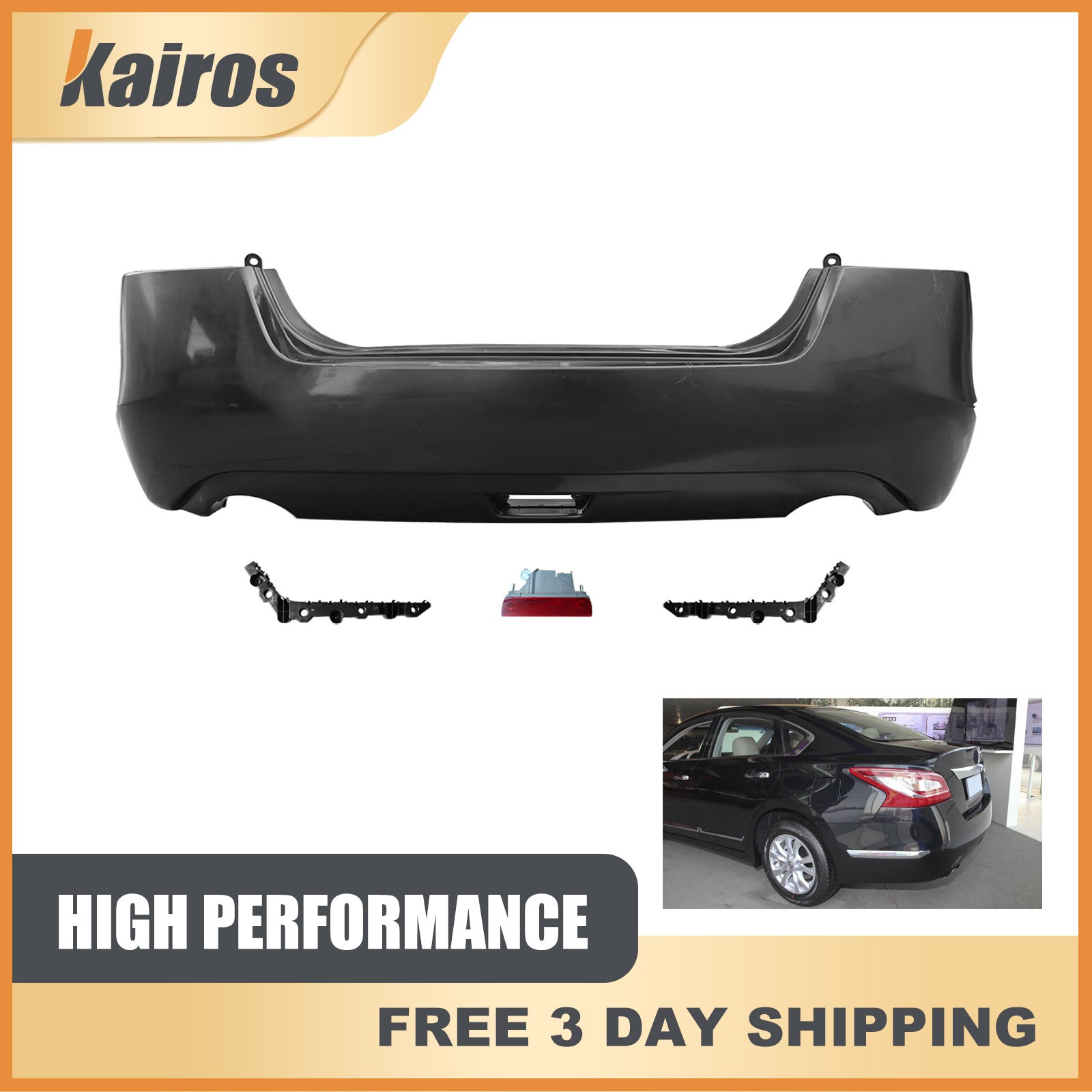 Fits 2013-2015 Nissan Altima Rear Bumper Cover W/ Warning Light & Bumper Bracket