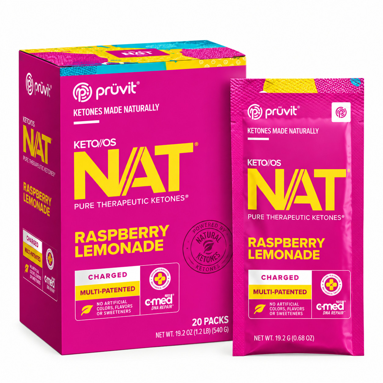 PRUVIT Keto OS NAT Raspberry Lemonade Charged 20 Pack New 