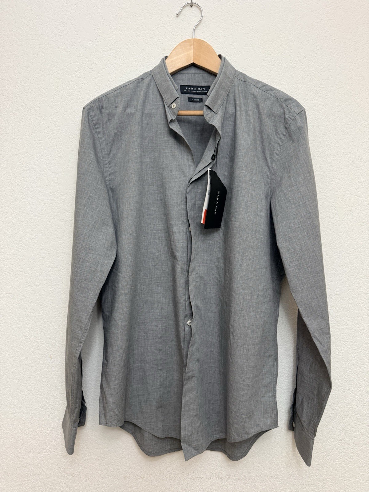 Zara Man Men\'s L Slim Fit Gray Long Sleeve Button Down Shirt New With Tags Zara Man Men\'s L Slim Fit Gray Long Sleeve Button Down Shirt New With Tags