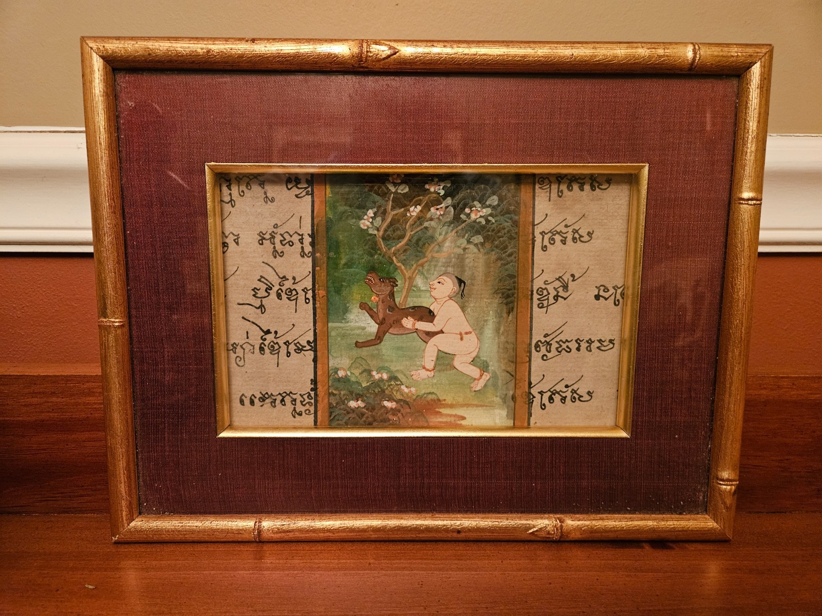 Rare 18th Century Chinese Man & Dog Picture.  Stamped authentic and original.
