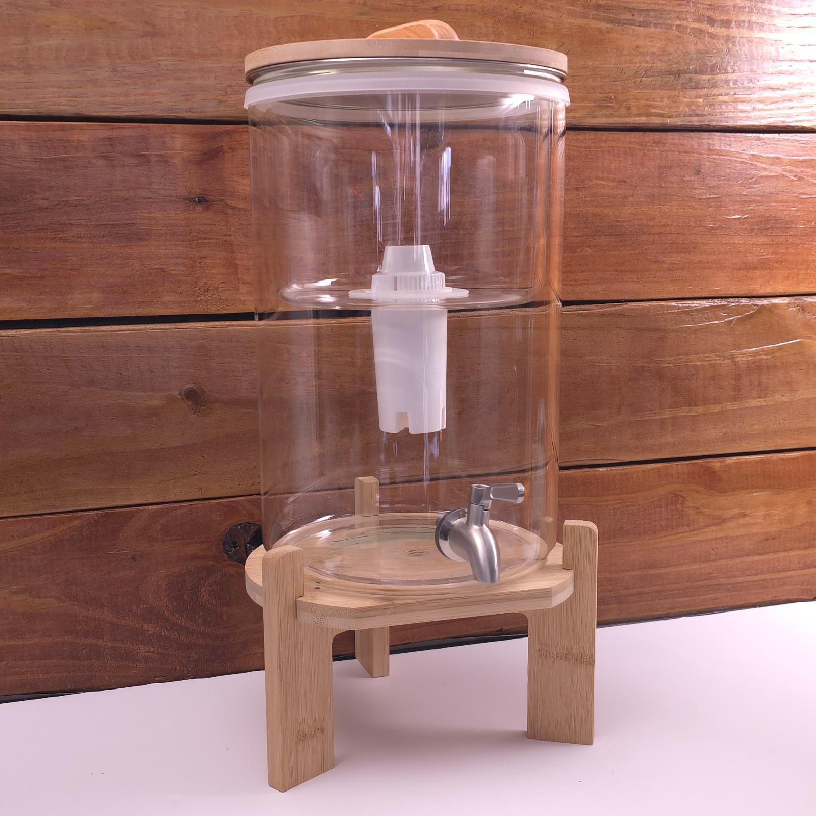 Countertop Water Filter Dispenser 2.1 Gallon Glass Wooden Stand
