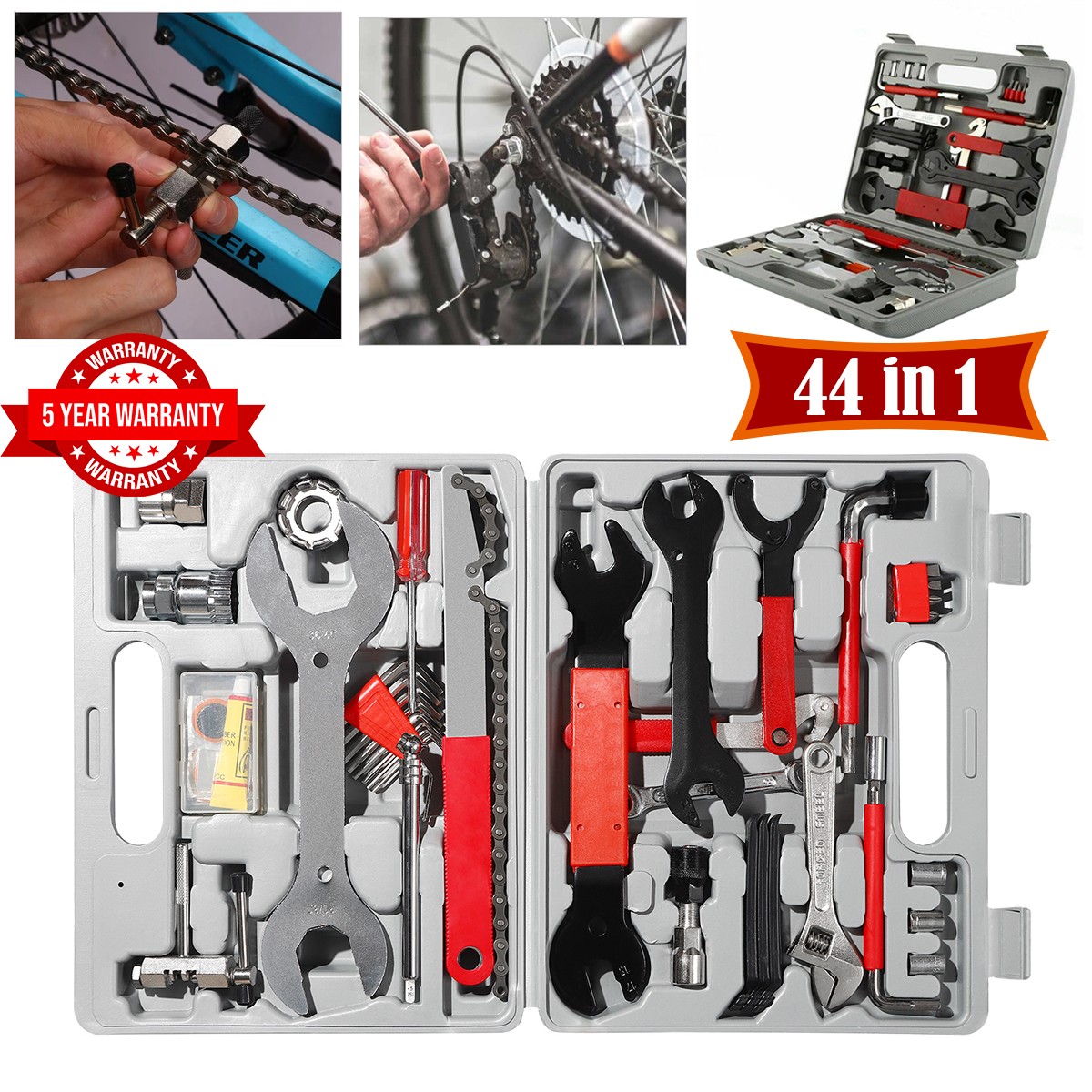 44PCS Complete Bike Bicycle Repair Tools Tool Kit Set Home Mechanic Cycling New