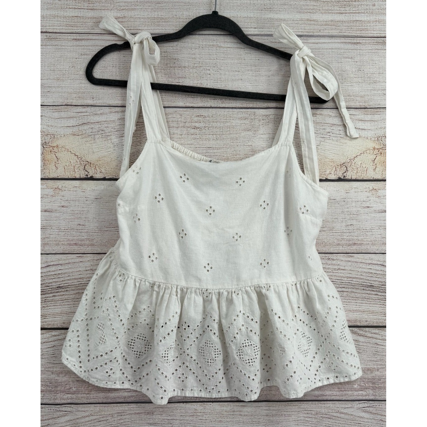 Madewell Eyelet Peplum Tank Top Womens Large White Tie Shoulder Smocked
