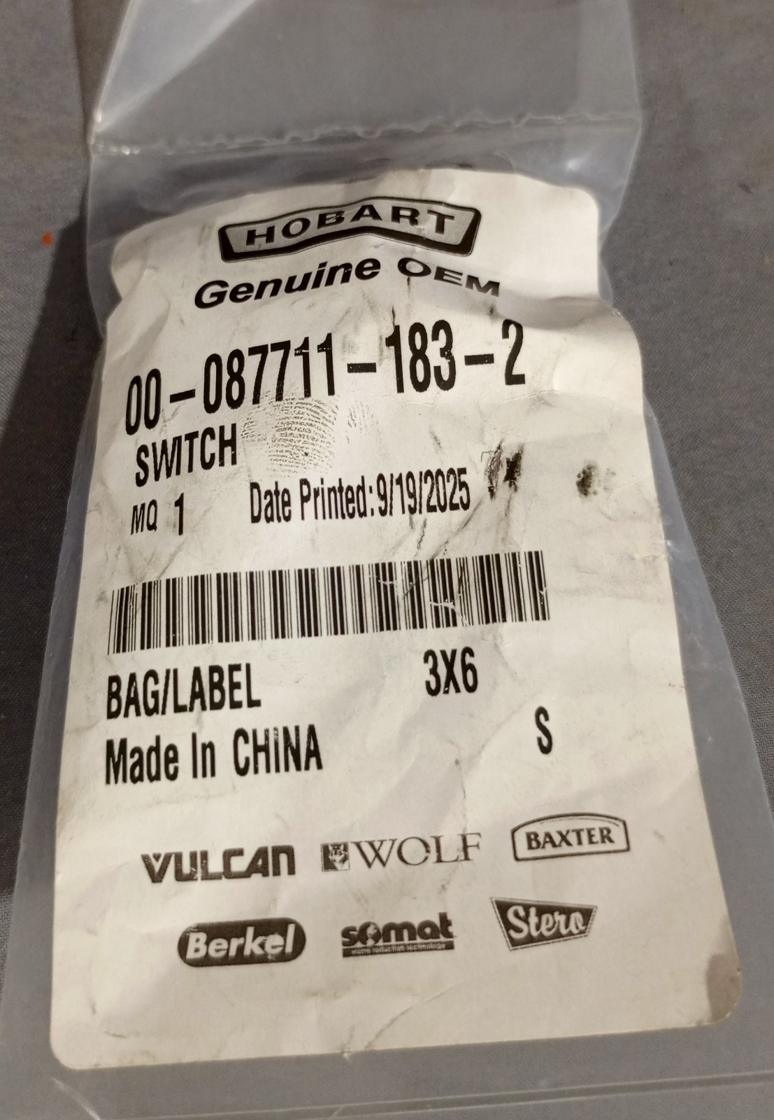 Hobart Genuine OEM 00-087711-183-2 Switch