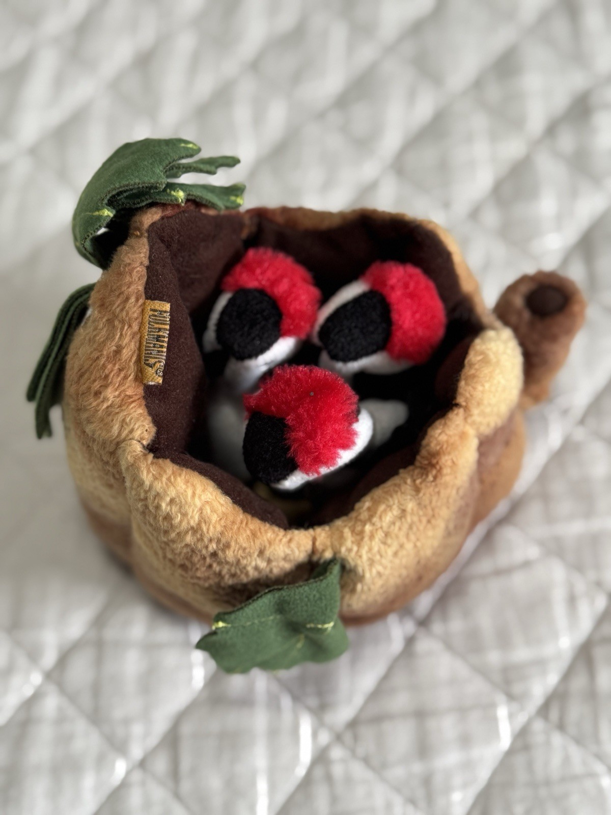 FOLKMANIS BABY WOODPECKER FAMILY IN NEST FINGER PUPPETS, SOUND WORKS NO MOM, EUC
